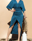 Ruched Front Slit Bodycon Dress