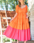 Sweetheart Color Block Maxi Dress