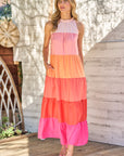 Color Block Tiered Maxi Dress