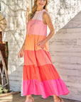 Color Block Tiered Maxi Dress