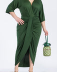 Plus Size V-Neck Ruched Bodycon Dress
