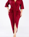 Plus Size V-Neck Ruched Bodycon Dress