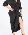 Plus Size V-Neck Ruched Bodycon Dress