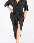 Plus Size V-Neck Ruched Bodycon Dress