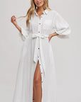 Bubble Sleeve Button-Down Midi Dress