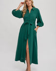 Bubble Sleeve Button-Down Midi Dress