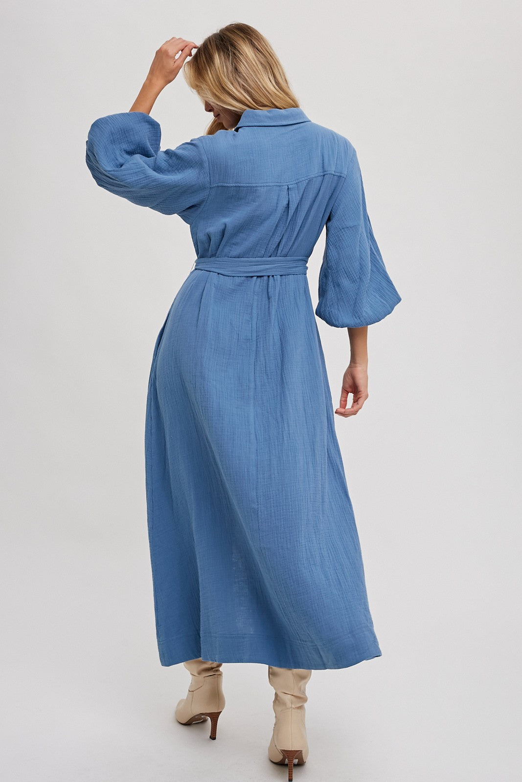 Bubble Sleeve Button-Down Midi Dress – Dominique Nicole Boutique