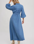Bubble Sleeve Button-Down Midi Dress