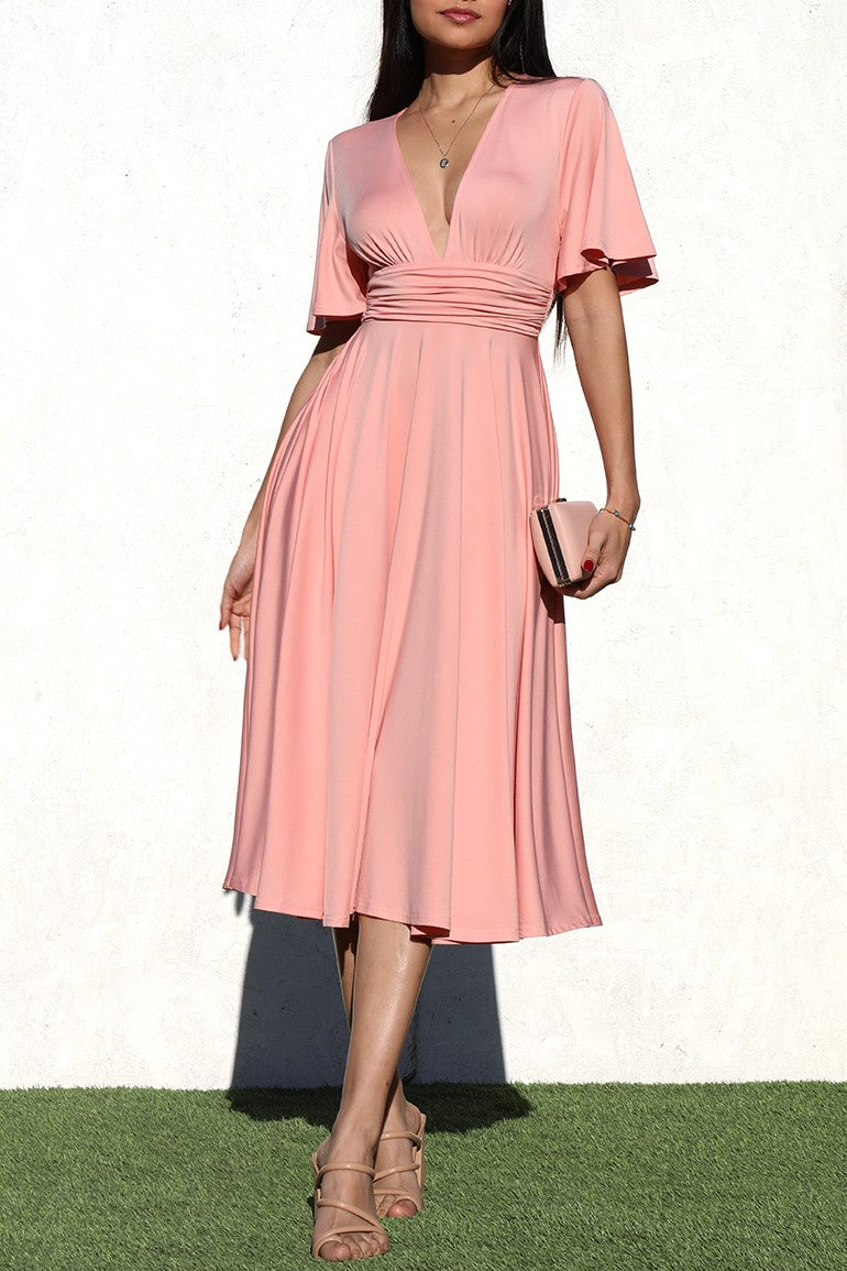 Flowy V-Neck Midi Dress S / Light Pink Flowy V-Neck Midi Dress S / Light Pink