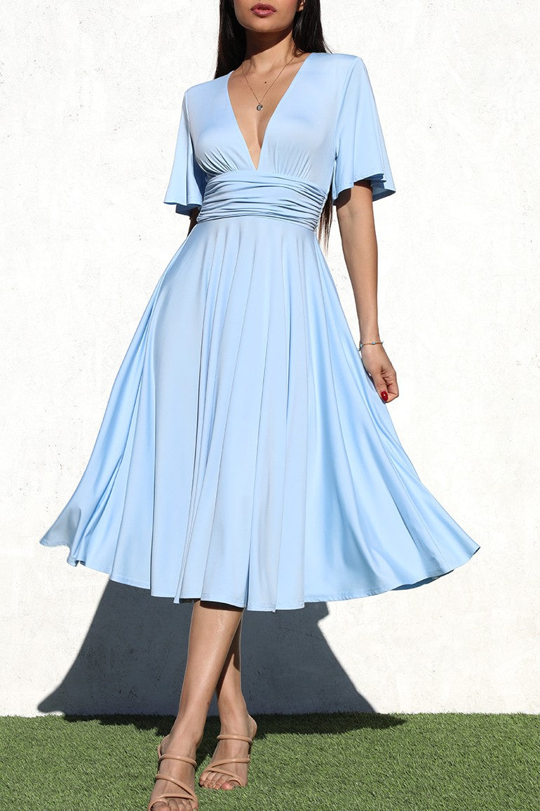 Flowy V-Neck Midi Dress L / Light Blue Flowy V-Neck Midi Dress L / Light Blue