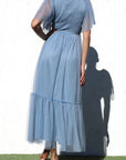 Ruffled Mesh Midi Dress