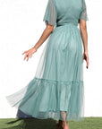 Ruffled Mesh Midi Dress