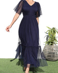 Ruffled Mesh Midi Dress