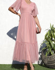 Ruffled Mesh Midi Dress