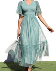 Ruffled Mesh Midi Dress