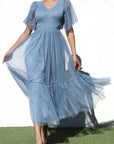 Ruffled Mesh Midi Dress