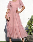 Ruffled Mesh Midi Dress