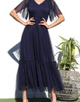 Ruffled Mesh Midi Dress