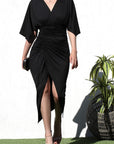 Ruched Front Slit Bodycon Dress