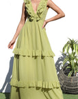 Ruffled V-Neck Maxi Dress