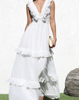 Ruffled V-Neck Maxi Dress