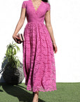 V-Neck Lace Midi Dress