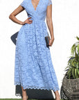 V-Neck Lace Midi Dress