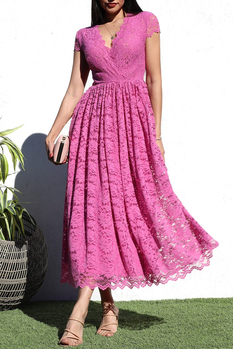 V-Neck Lace Midi Dress – Dominique Nicole Boutique