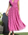 V-Neck Lace Midi Dress