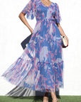 Floral Print Mesh Midi Dress