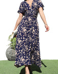 V-Neck Flutter Sleeve Midi Dress