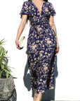 V-Neck Flutter Sleeve Midi Dress