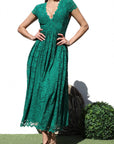 V-Neck Lace Midi Dress