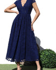 V-Neck Lace Midi Dress