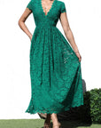 V-Neck Lace Midi Dress