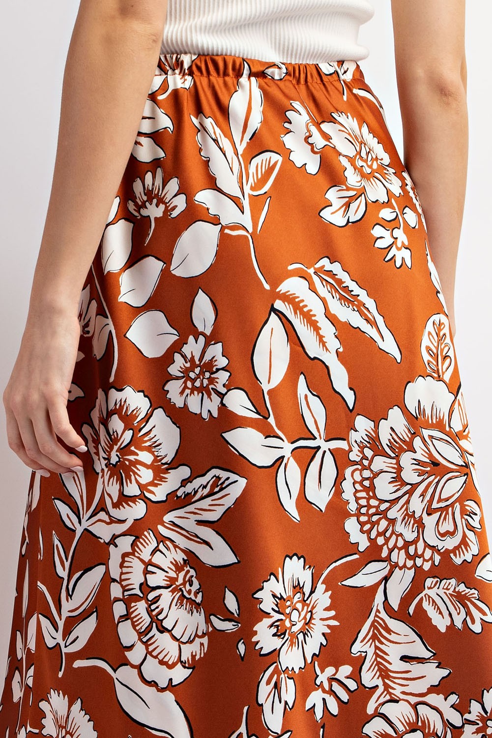 Floral Printed Midi Skirt L / Clay, image size:1001x1500