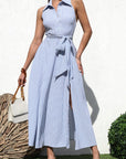 Button Down Striped Halter Dress