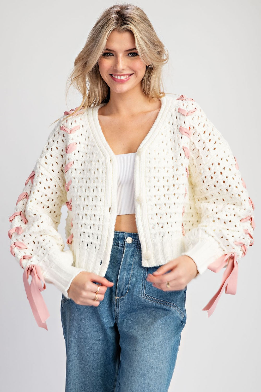 Lace Ribbon Crochet Sweater – Dominique Nicole Boutique