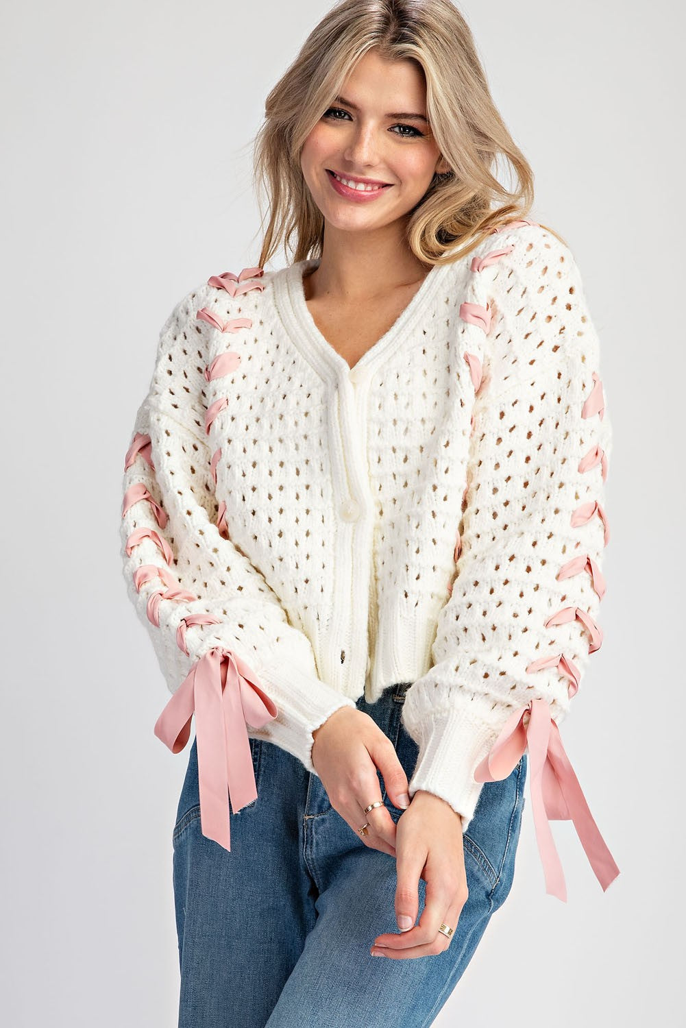 Lace Ribbon Crochet Sweater – Dominique Nicole Boutique