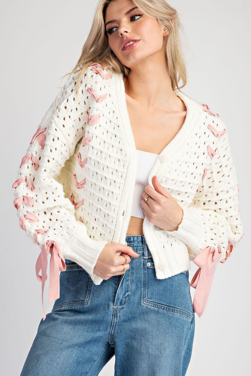 トップス andmary Lacey ribbon cardigan ANDMARY】Lacey ribbon cardigan