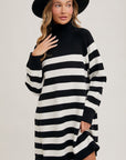 Striped Turtleneck Sweater Dress