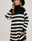 Striped Turtleneck Sweater Dress