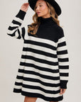 Striped Turtleneck Sweater Dress