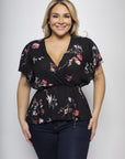 Plus Size Floral Surplice Top