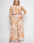 Plus Size Tropical Print Jumpsuit