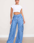 Belted Wide Leg Cargo Pants Medium Stone