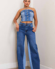 Women’s Color Block Wide Leg Jeans Medium Wash