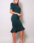 Puff Sleeve V-Neck Midi Dress