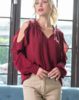 Open Shoulder Long Sleeve Blouse