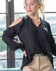 Open Shoulder Long Sleeve Blouse
